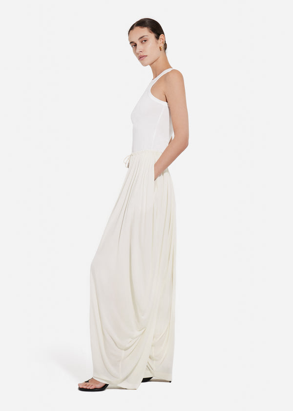 Elasticated Waist Gathered Pant in Viscose - Ivory - CO