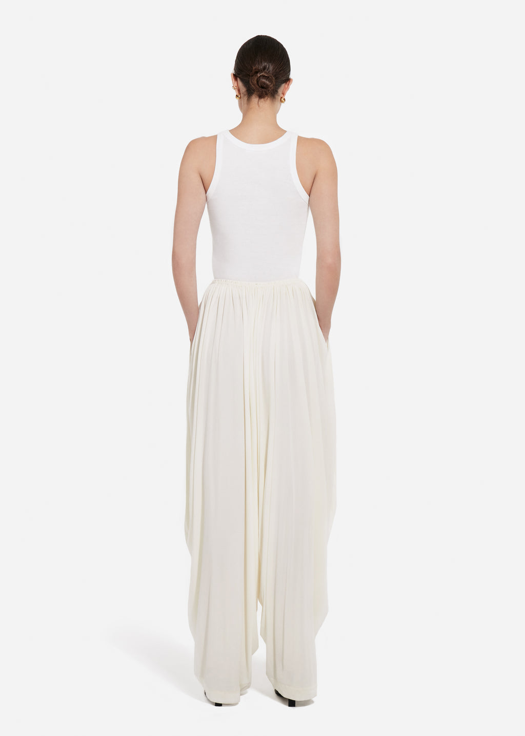 Elasticated Waist Gathered Pant in Viscose - Ivory - CO