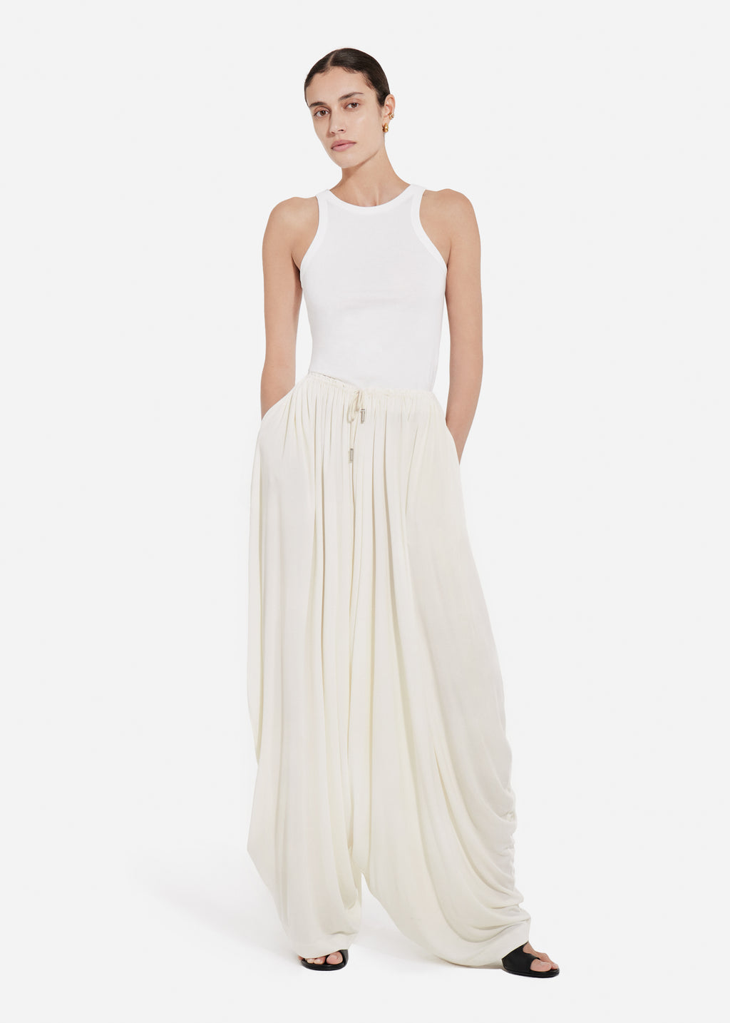 Elasticated Waist Gathered Pant in Viscose - Ivory - CO