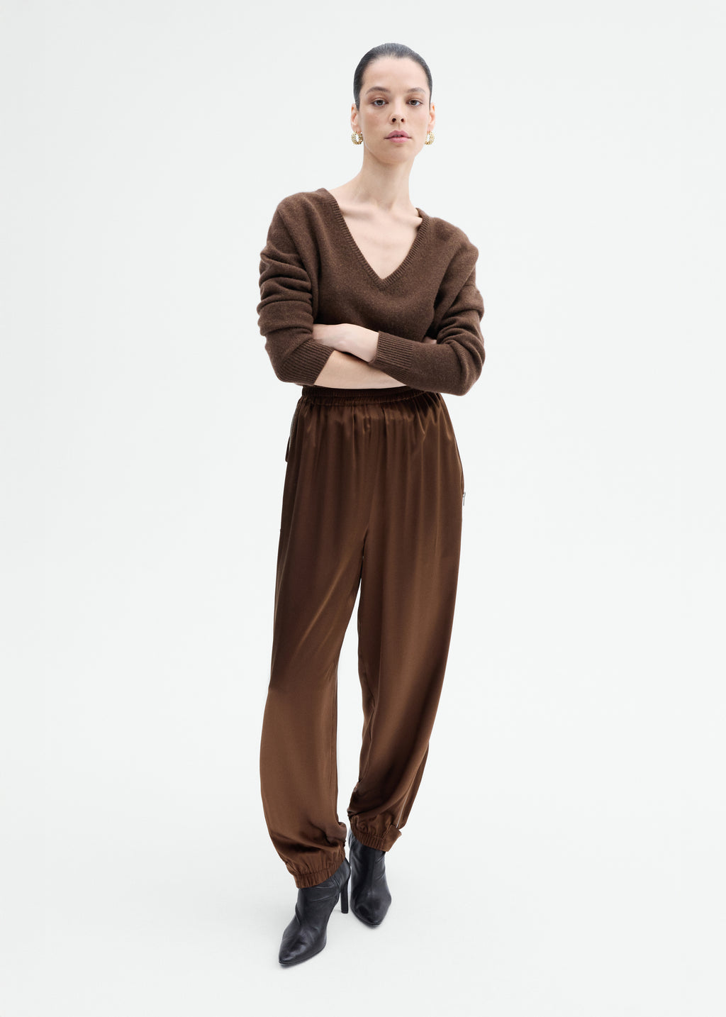Track Pant in Silk Charmeuse - Moose - CO