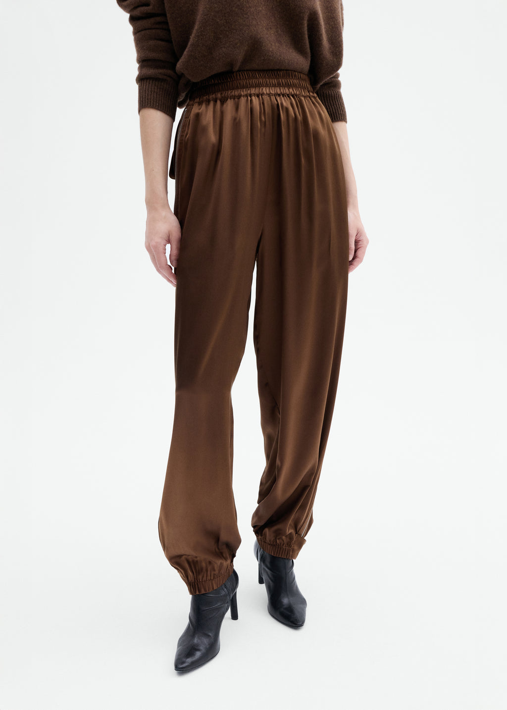 Track Pant in Silk Charmeuse - Moose - CO