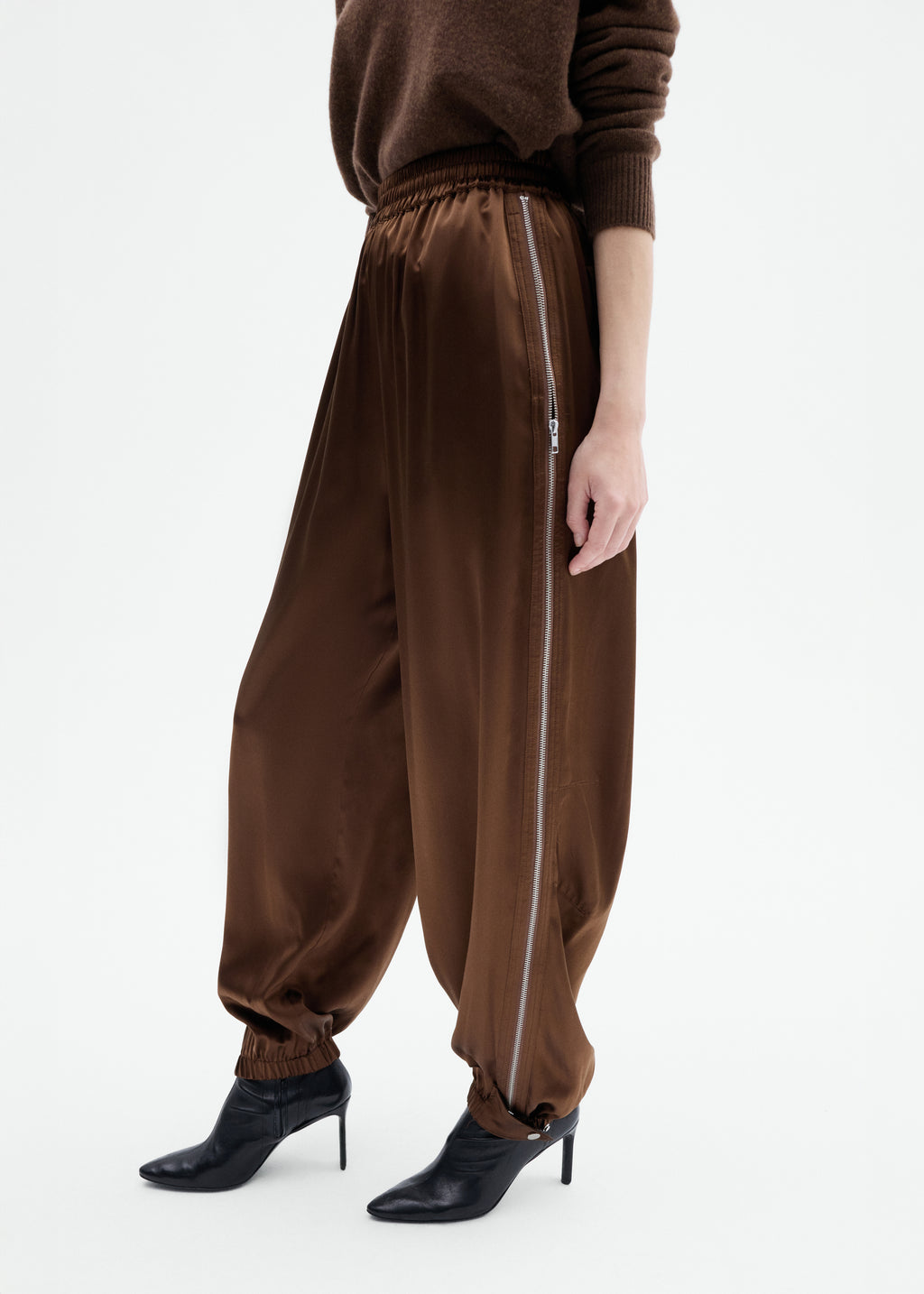 Track Pant in Silk Charmeuse - Moose - CO