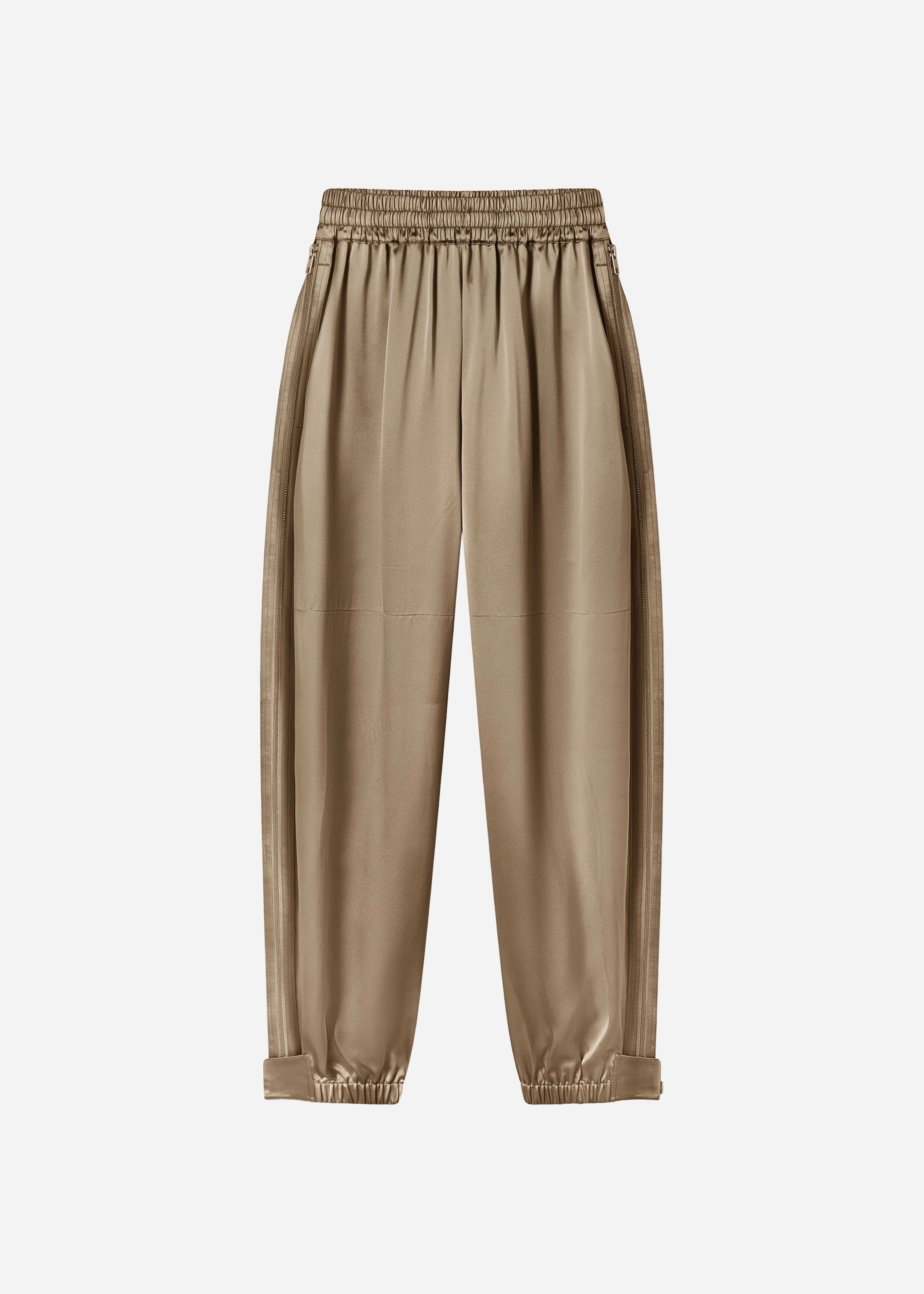 Articulated Vented Pant in Silk Charmeuse - Sesame