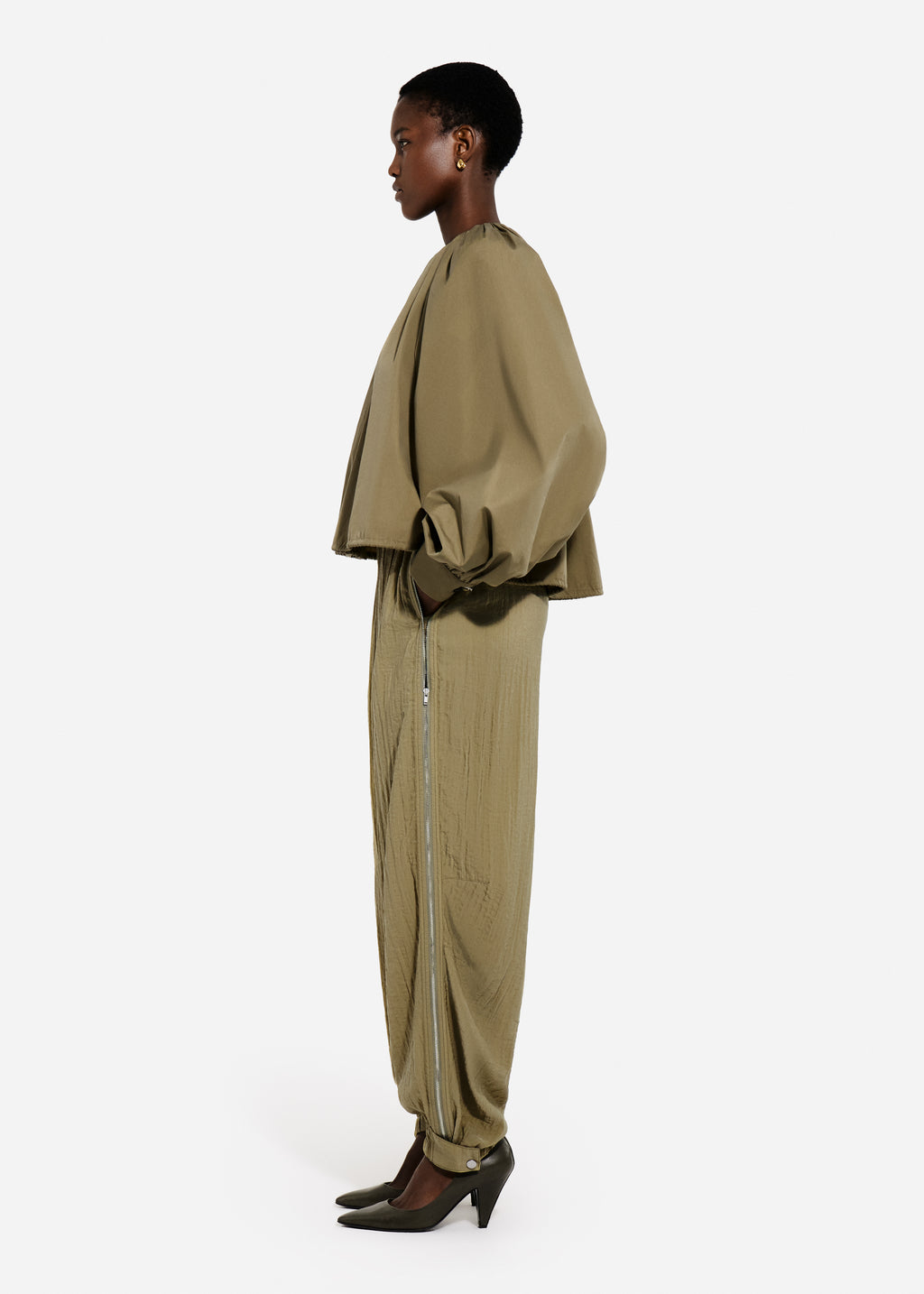 Articulated Vented Pant in Wrinkled Nylon - Aloe - CO
