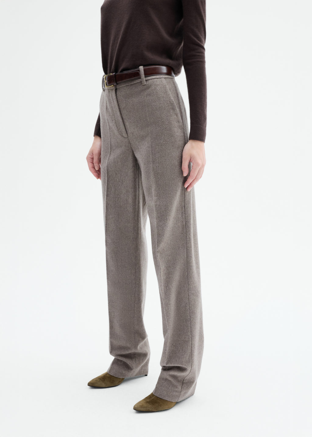 Tailored Straight Pant in Wool Cashmere - Oatmeal - CO