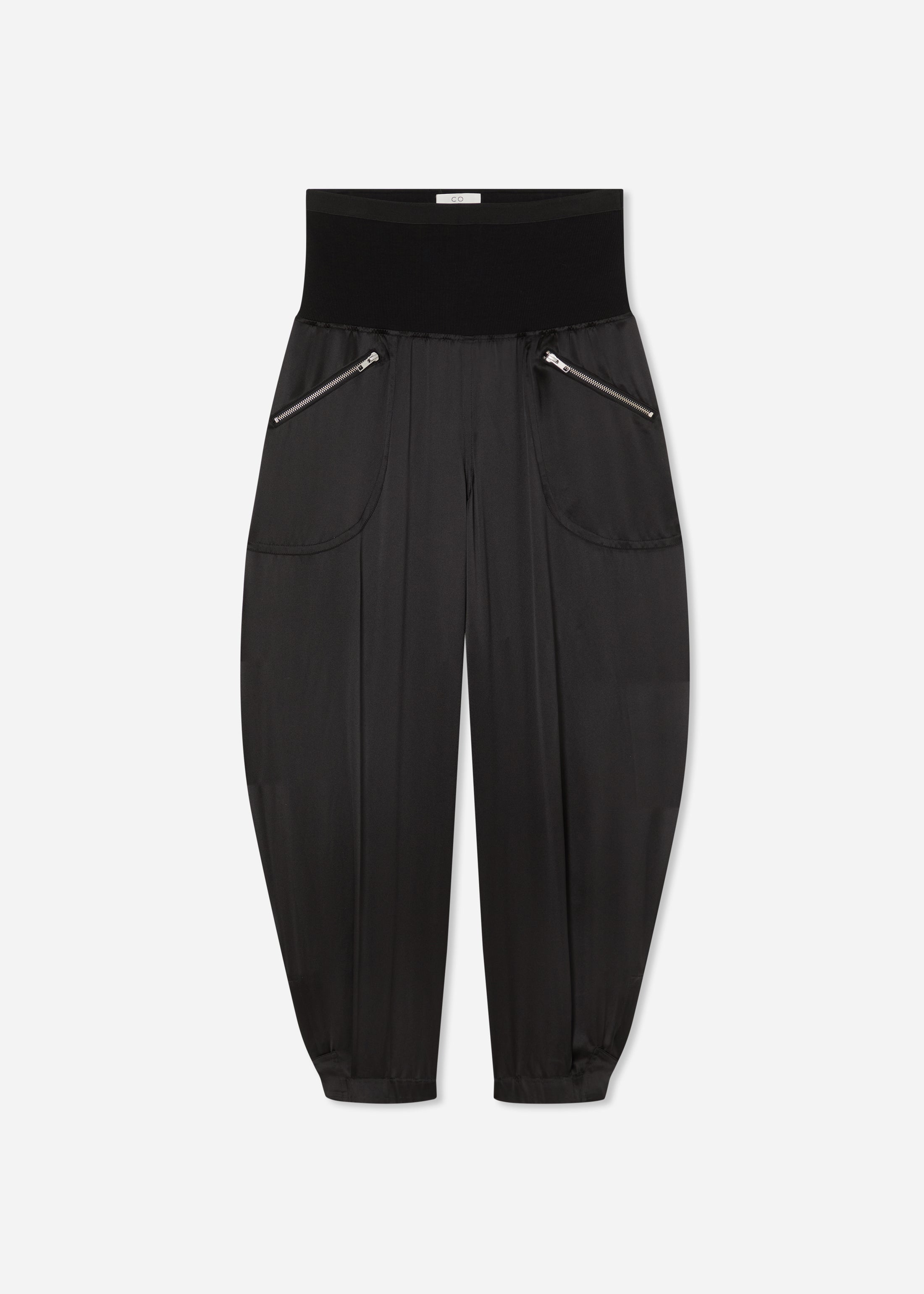 Ribbed Jogger in Silk Charmeuse - Black