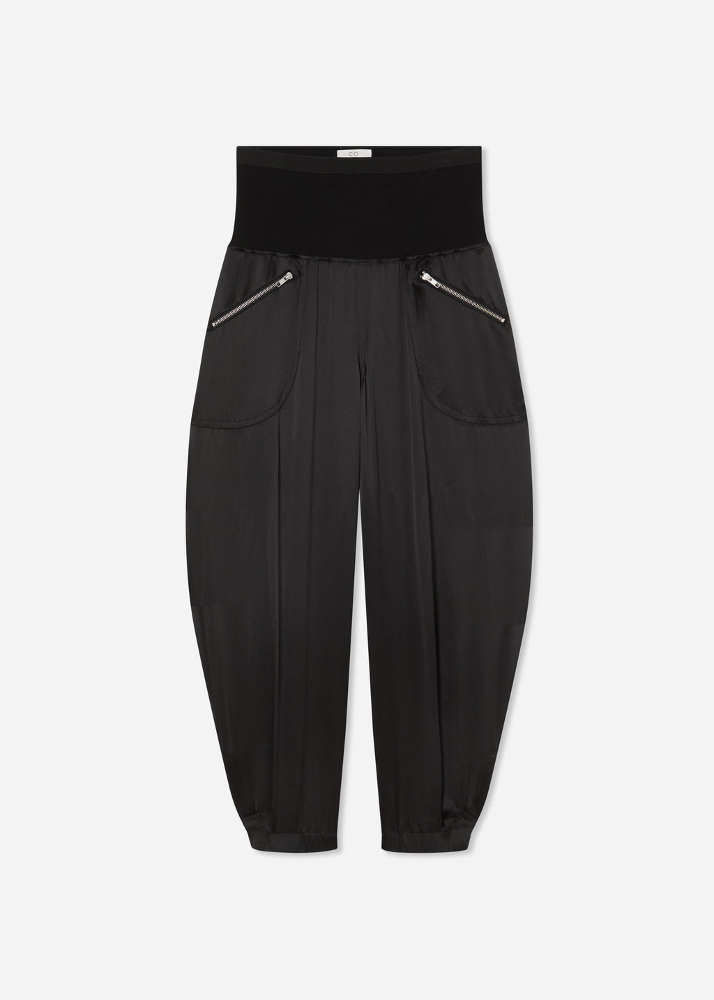 Ribbed Jogger in Silk Charmeuse - Black - CO