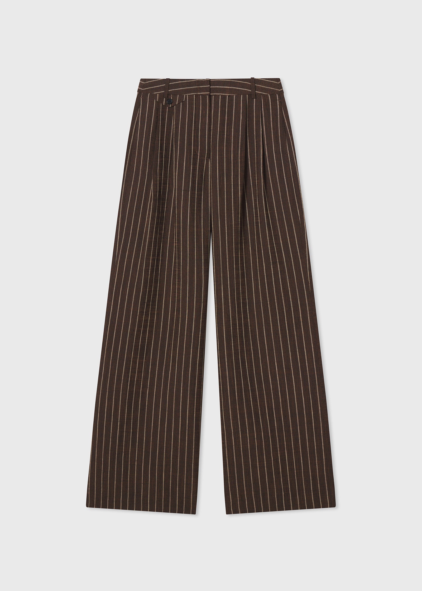 Wide Leg Trouser in Linen  - Brown Stripe - CO Collections