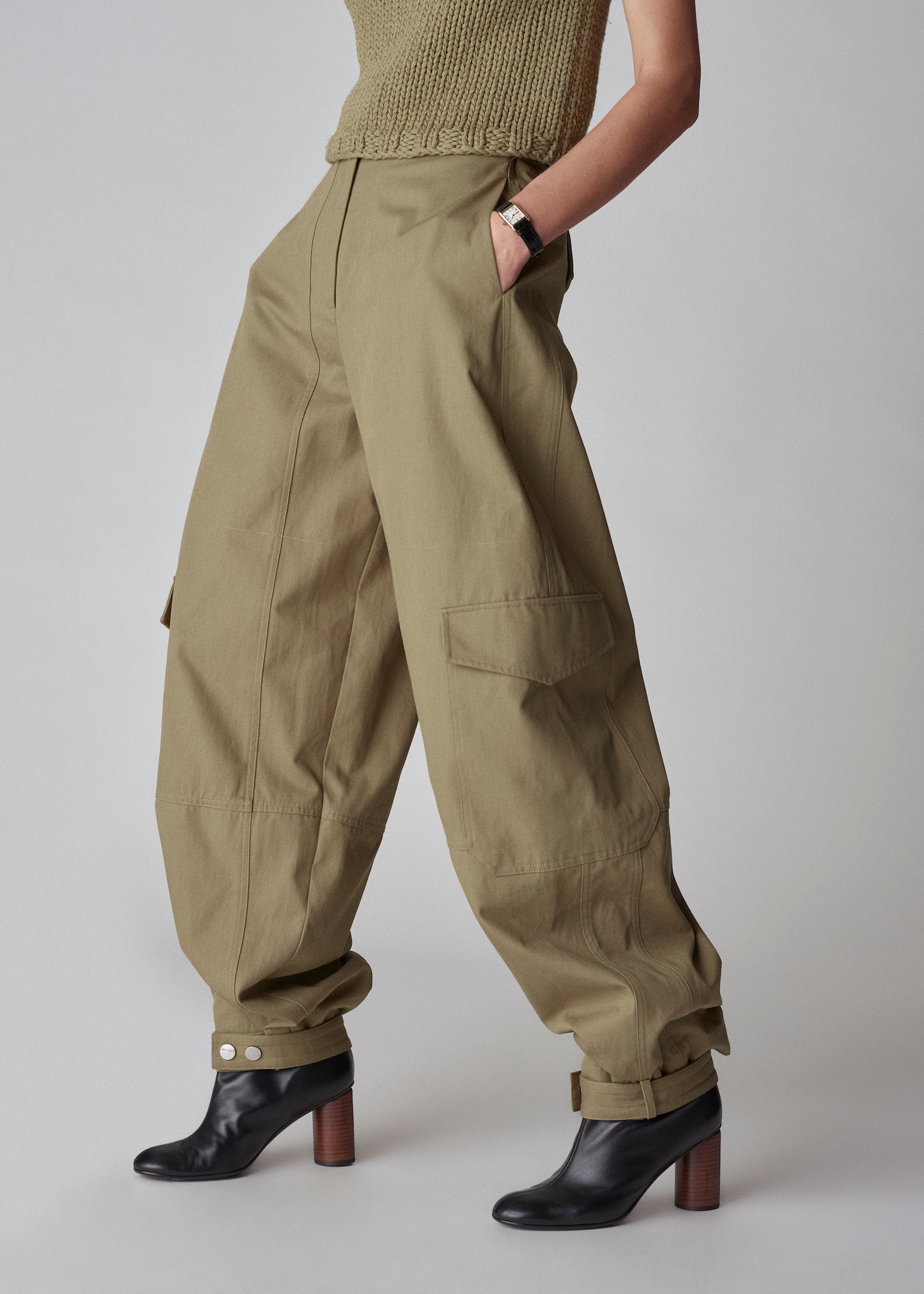 Oversized Cargo Pant in Cotton Canvas - Sage - CO Collections