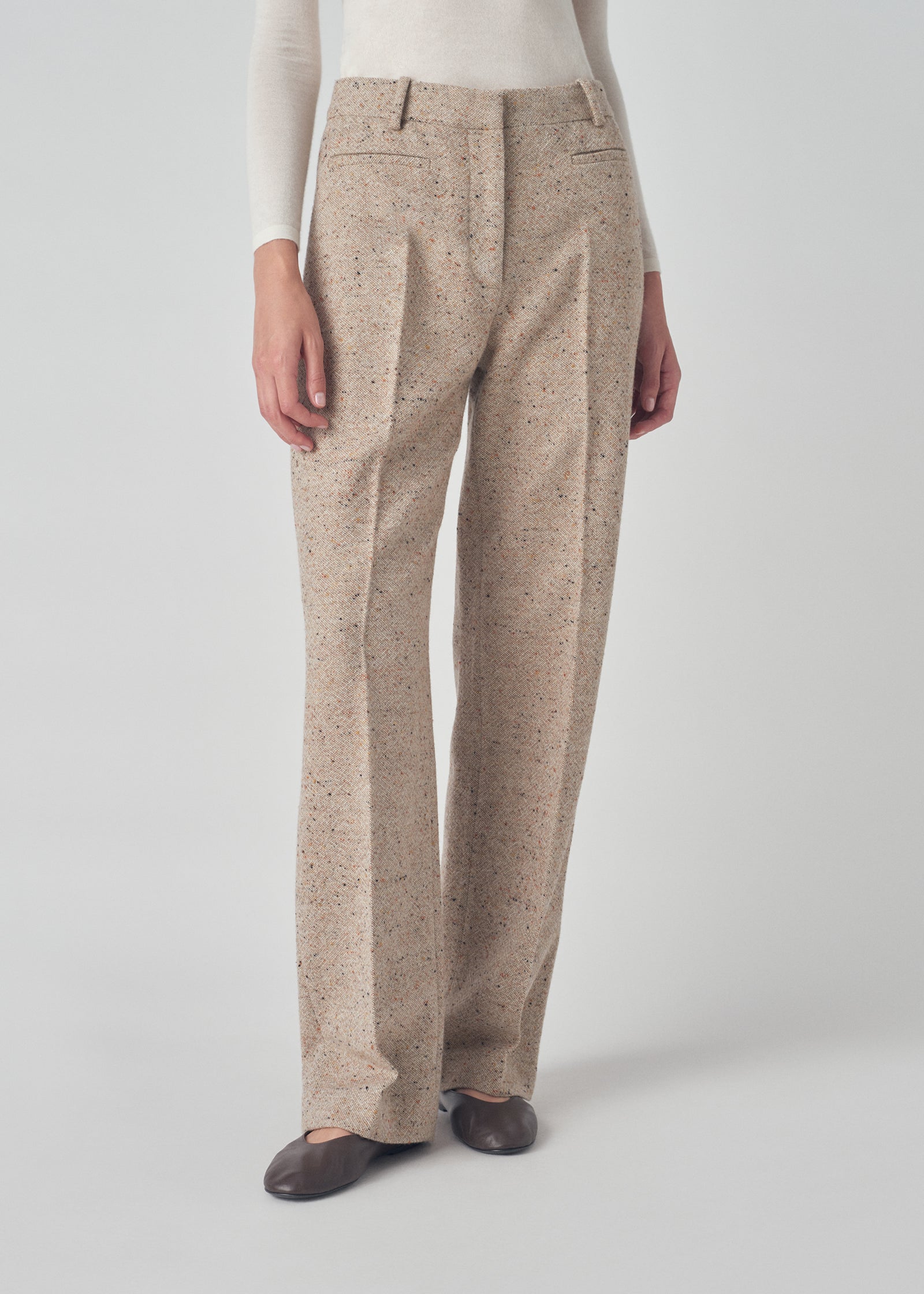 Flat Front Tapered Trouser in Virgin Wool - Brown Multi - CO Collections