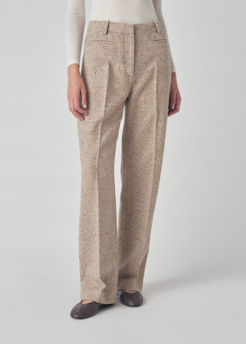 Flat Front Tapered Trouser in Virgin Wool - Brown Multi - CO