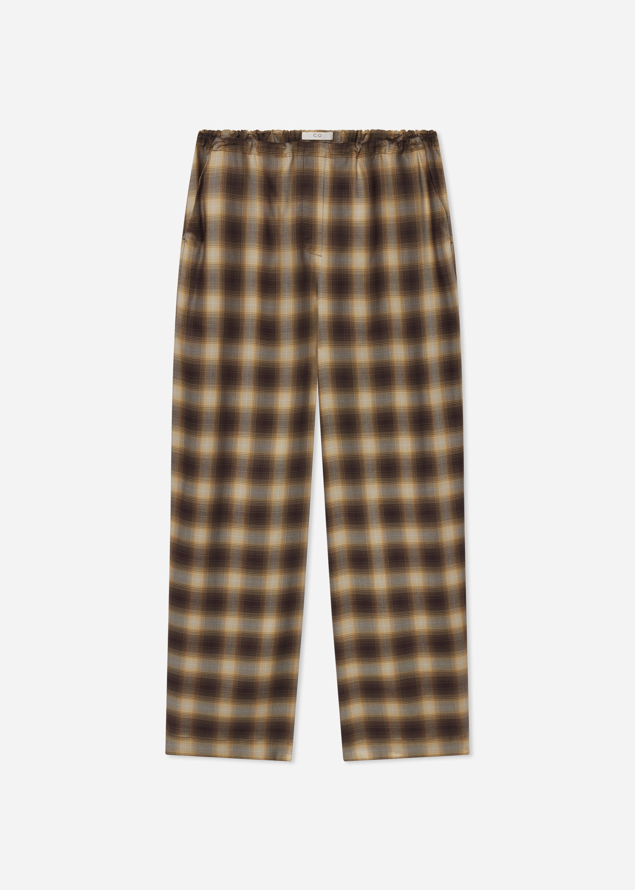 Drawstring Pant in Tencel Plaid - Brown Multi