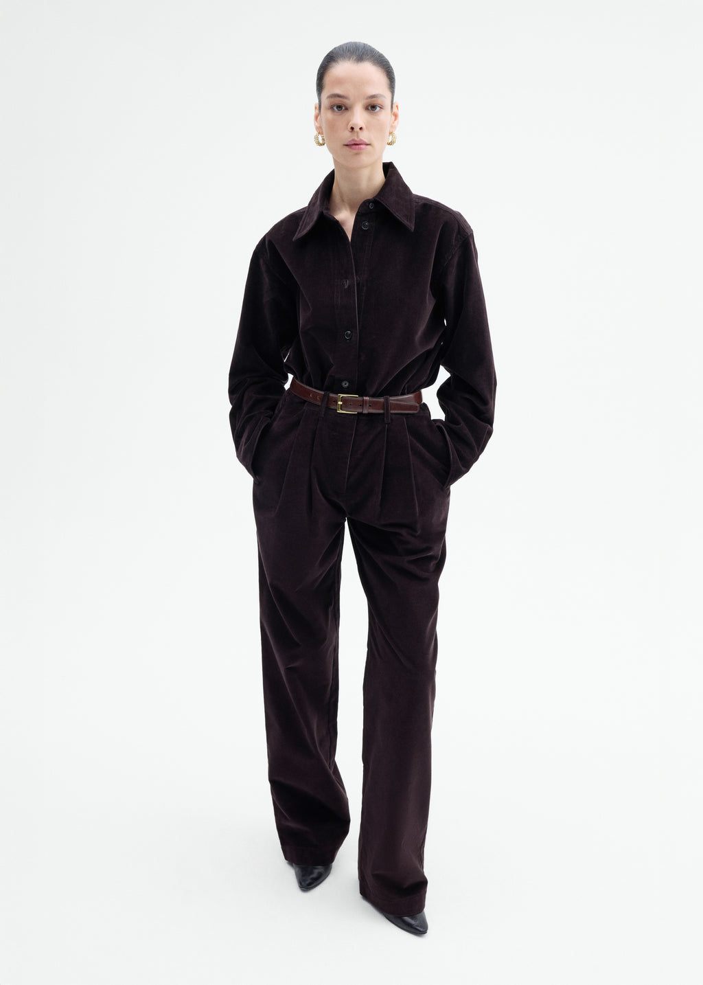Corduroy Wide Leg Pant - Chocolate - CO