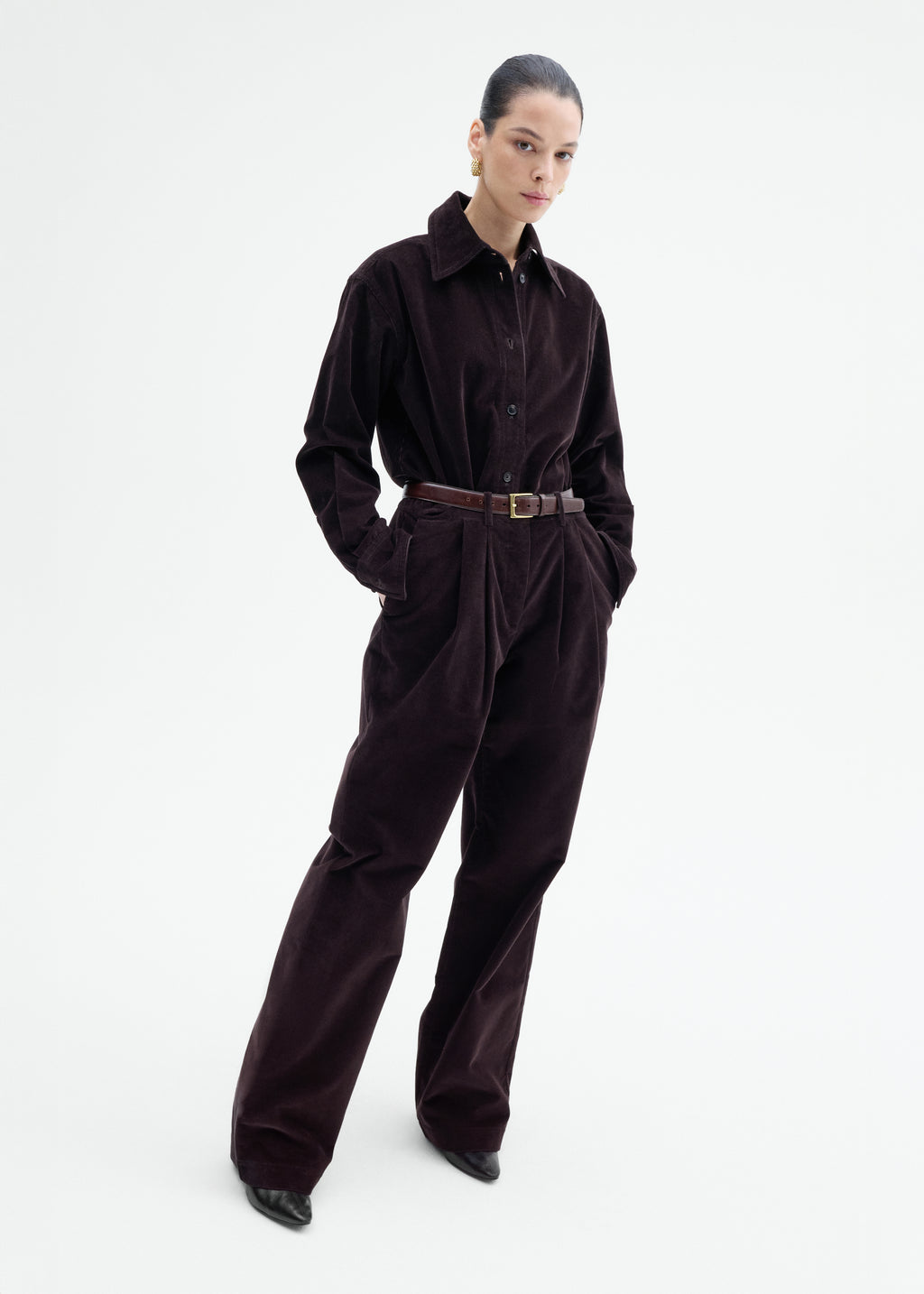 Corduroy Wide Leg Pant - Chocolate - CO