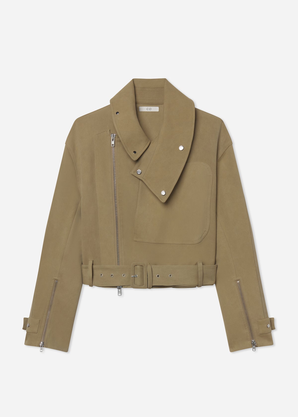 Flying Collar Moto Jacket in Cold-Dyed Cotton - Khaki, image 6 of 6