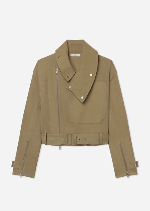 Flying Collar Moto Jacket in Cold-Dyed Cotton - Khaki, image 6 of 6