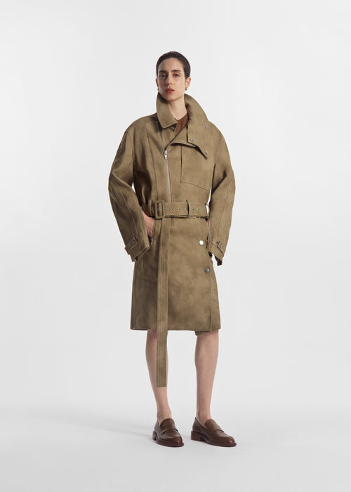 Flying Collar Moto Jacket in Cold-Dyed Cotton - Khaki, image 4 of 6