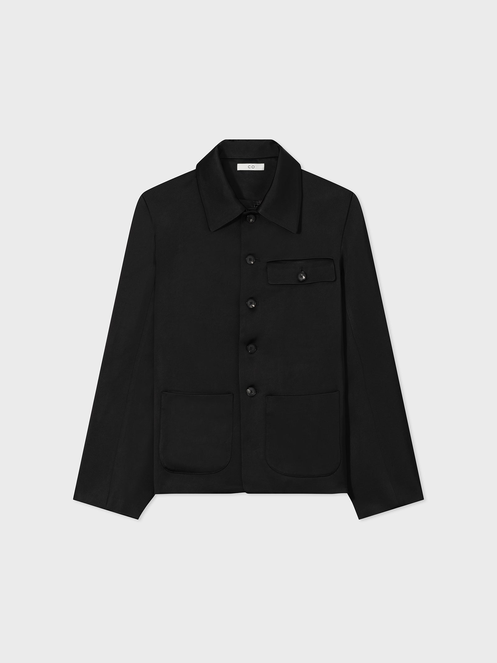 Evening Shirt Jacket in Satin Crepe - Black - CO Collections