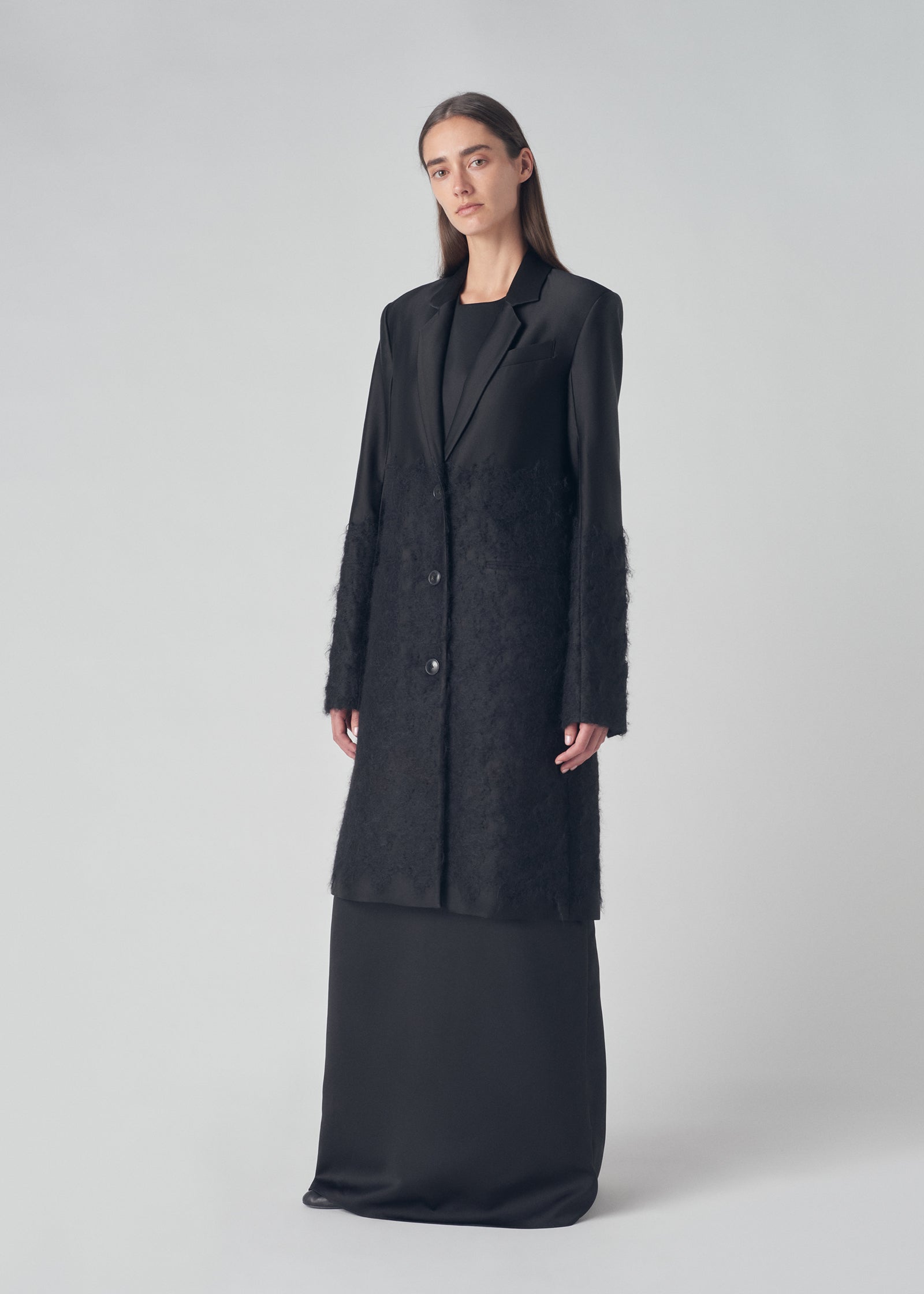 Embroidered Evening Coat in Duchess Satin - Black - CO Collections
