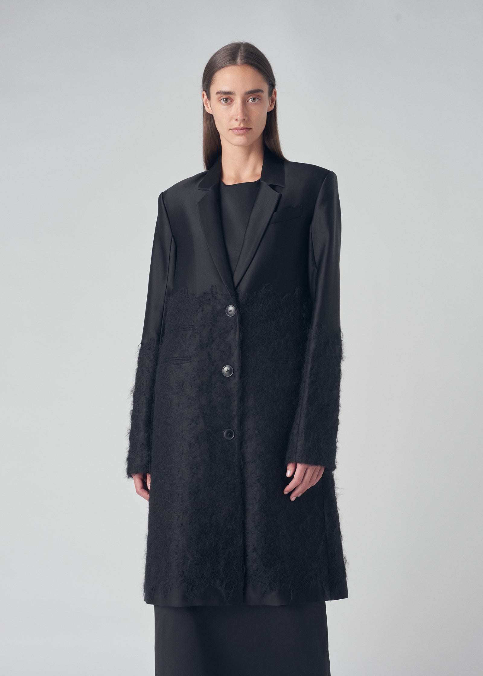 Embroidered Evening Coat in Duchess Satin - Black - CO Collections