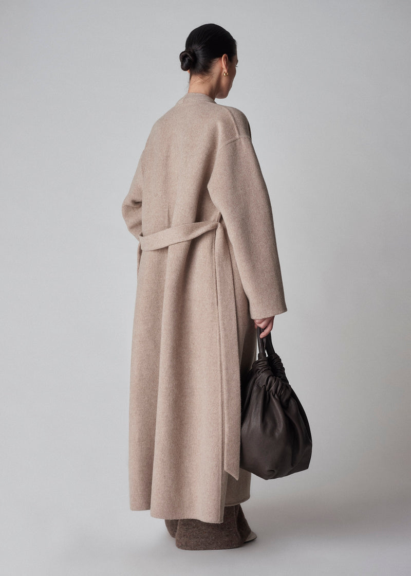 Wrap Coat in Wool Cashmere - Taupe - CO