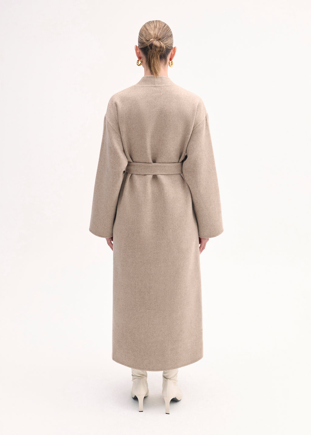 Wrap Coat in Double Faced Wool Cashmere  - Taupe - CO