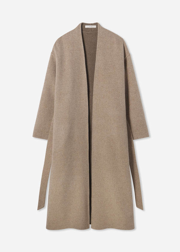 Wrap Coat in Double Faced Wool Cashmere  - Taupe - CO