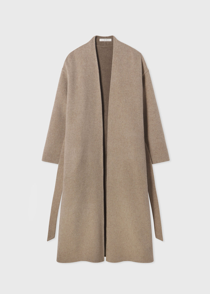 Wrap Coat in Double Faced Wool Cashmere  - Taupe - CO