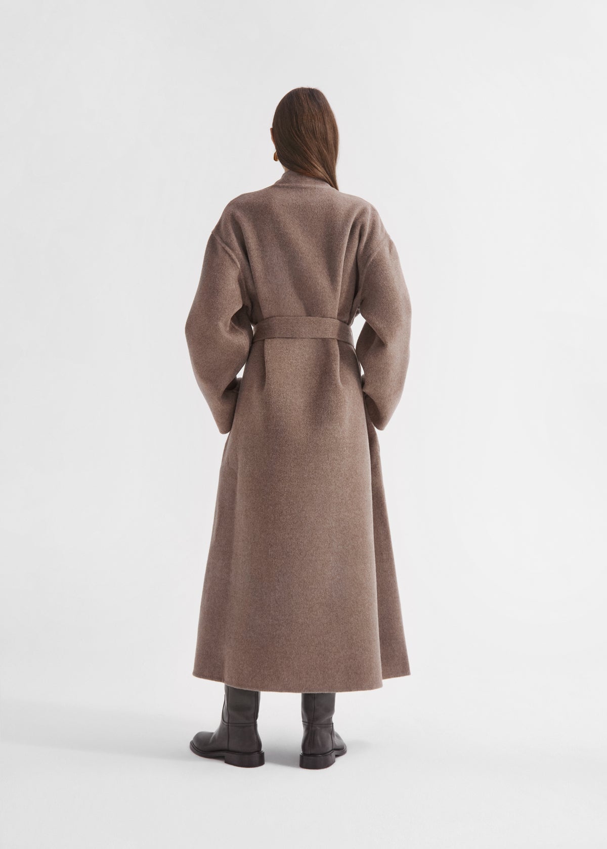 Wrap Coat in Double Faced Wool Cashmere  - Brown Melange, image 4 of 6