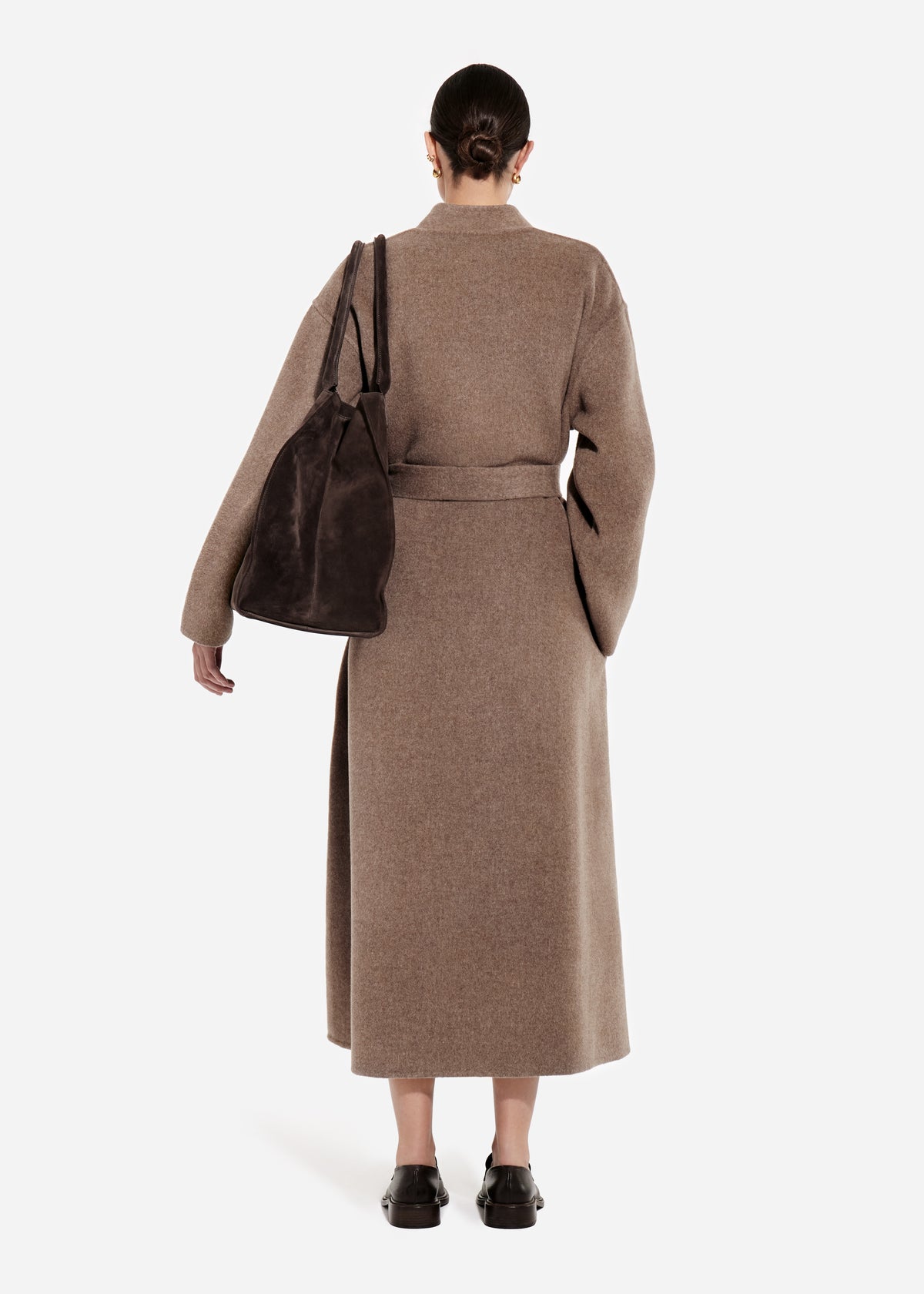 Wrap Coat in Double Faced Wool Cashmere  - Brown Melange, image 2 of 4