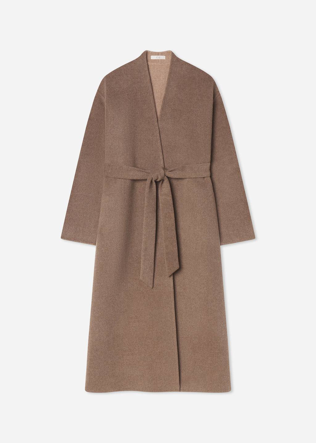 Wrap Coat in Double Faced Wool Cashmere  - Brown Melange - CO