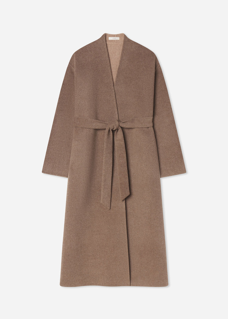Wrap Coat in Double Faced Wool Cashmere  - Brown Melange, image 6 of 6