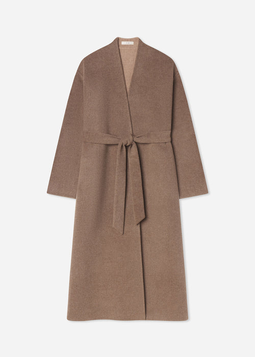 Wrap Coat in Double Faced Wool Cashmere  - Brown Melange, image 4 of 4
