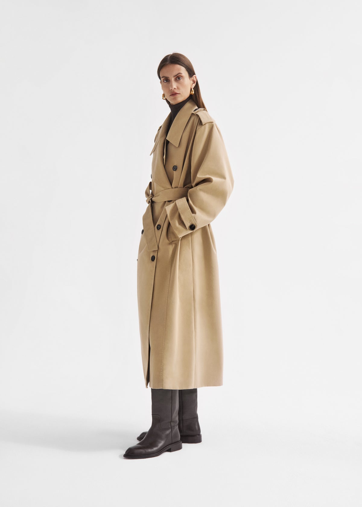 Oversized Trench in Cotton Twill - Camel, image 2 of 6