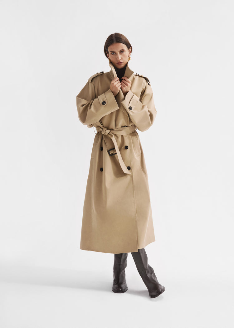 Oversized Trench in Cotton Twill - Camel, image 4 of 6