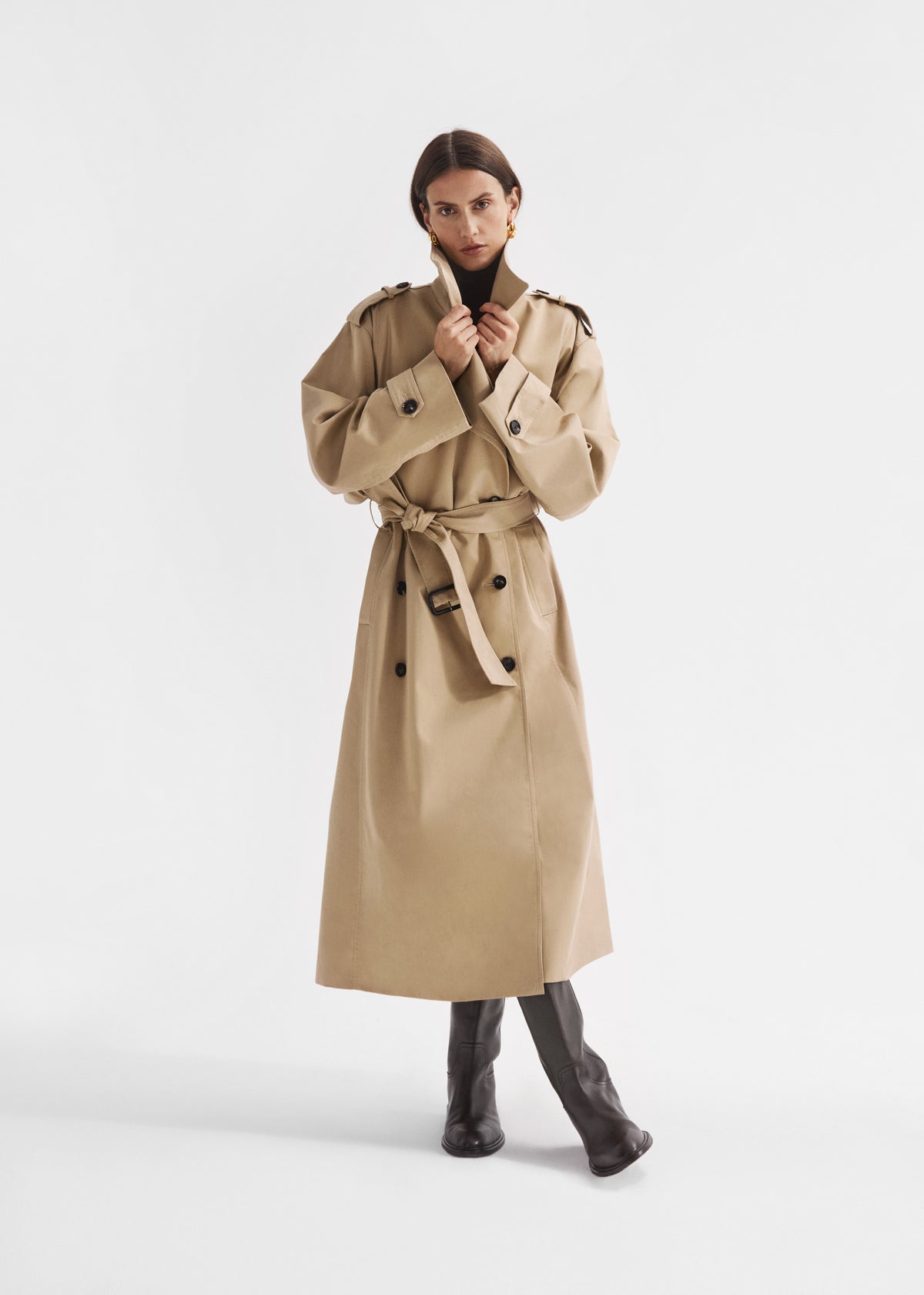 Oversized Trench in Cotton Twill - Camel, image 4 of 6