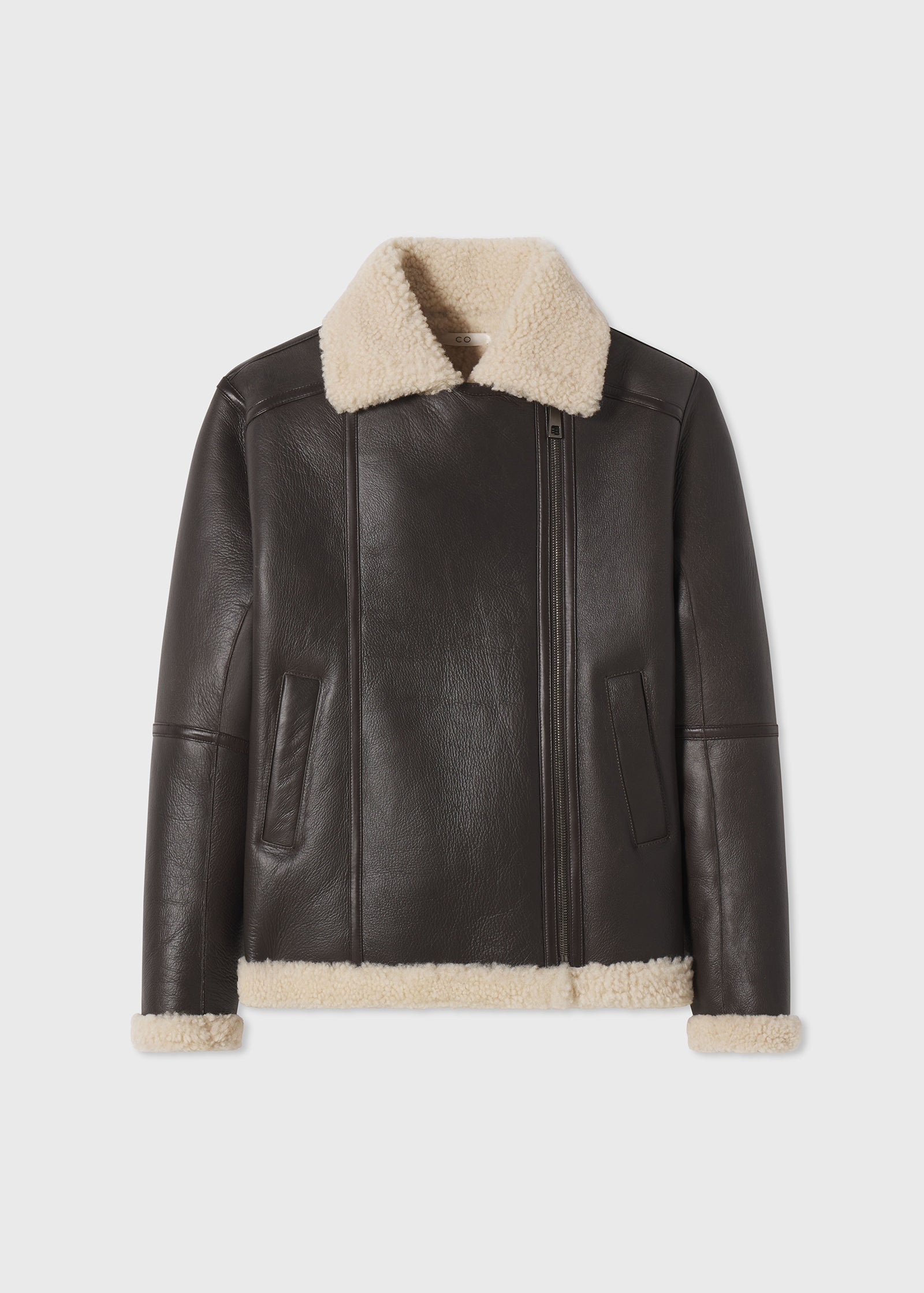 Bomber Jacket in Shearling Leather - Espresso - CO Collections