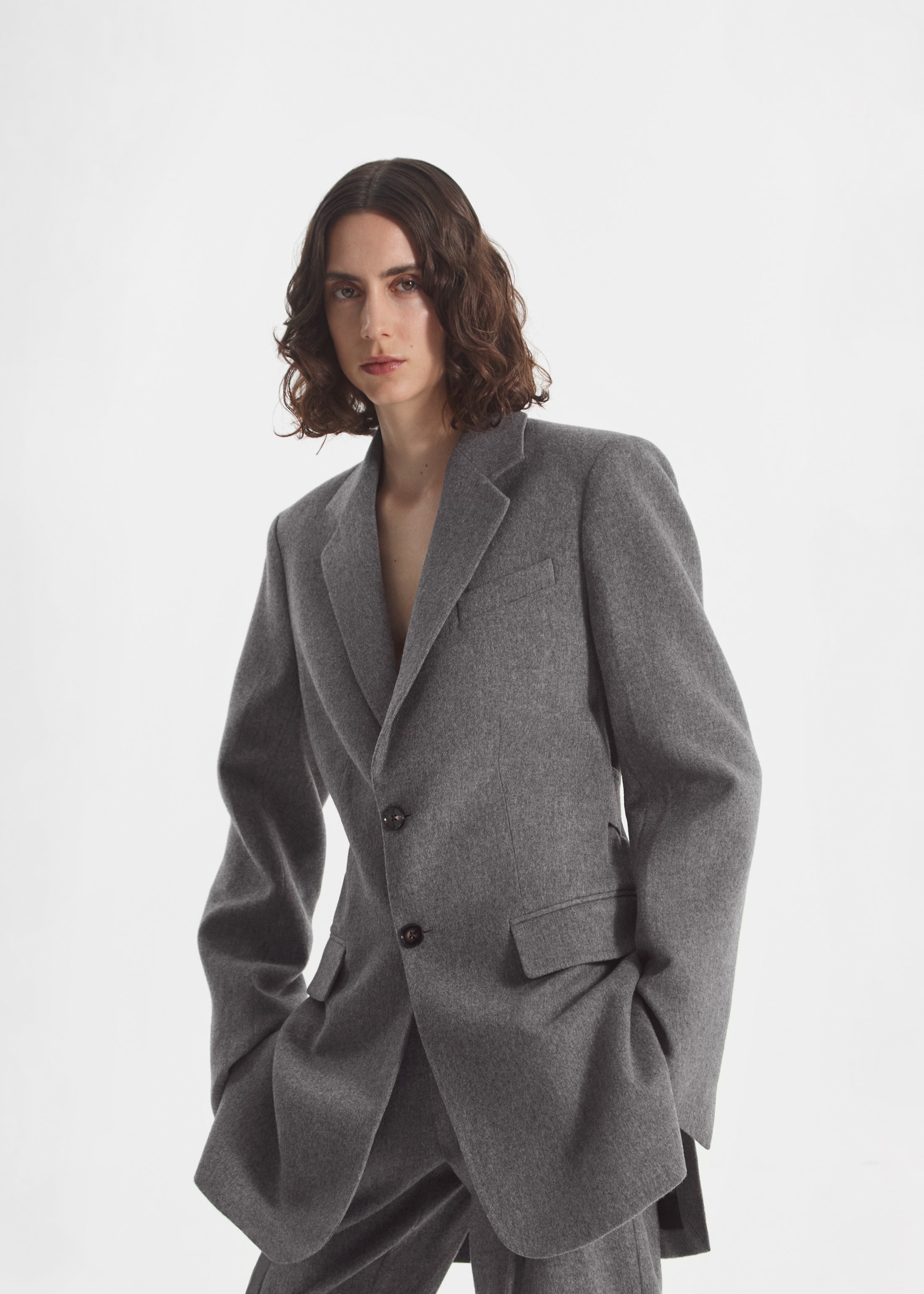Relaxed Blazer in Wool Cashmere - Grey Melange, image 2 of 4