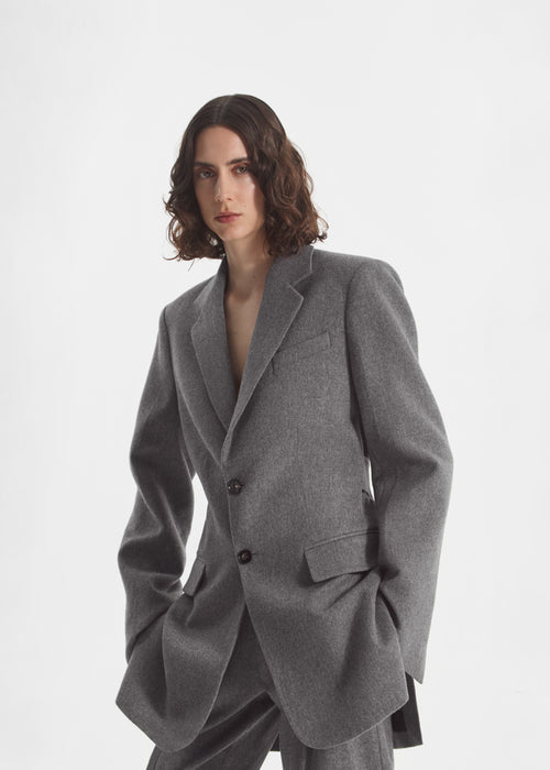 Relaxed Blazer in Wool Cashmere - Grey Melange, image 2 of 4