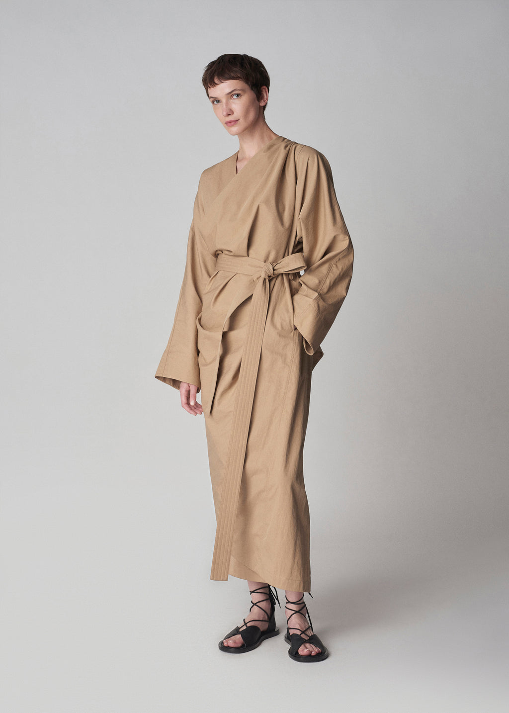 Wrapped Trench in Cotton Twill - Camel - CO