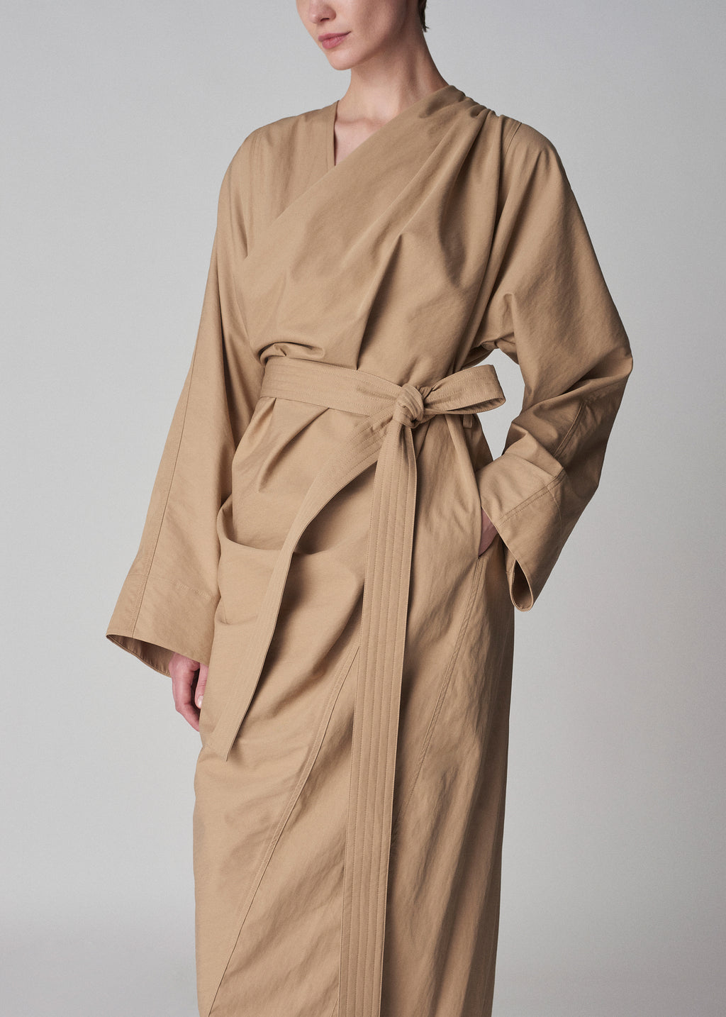 Wrapped Trench in Cotton Twill - Camel - CO