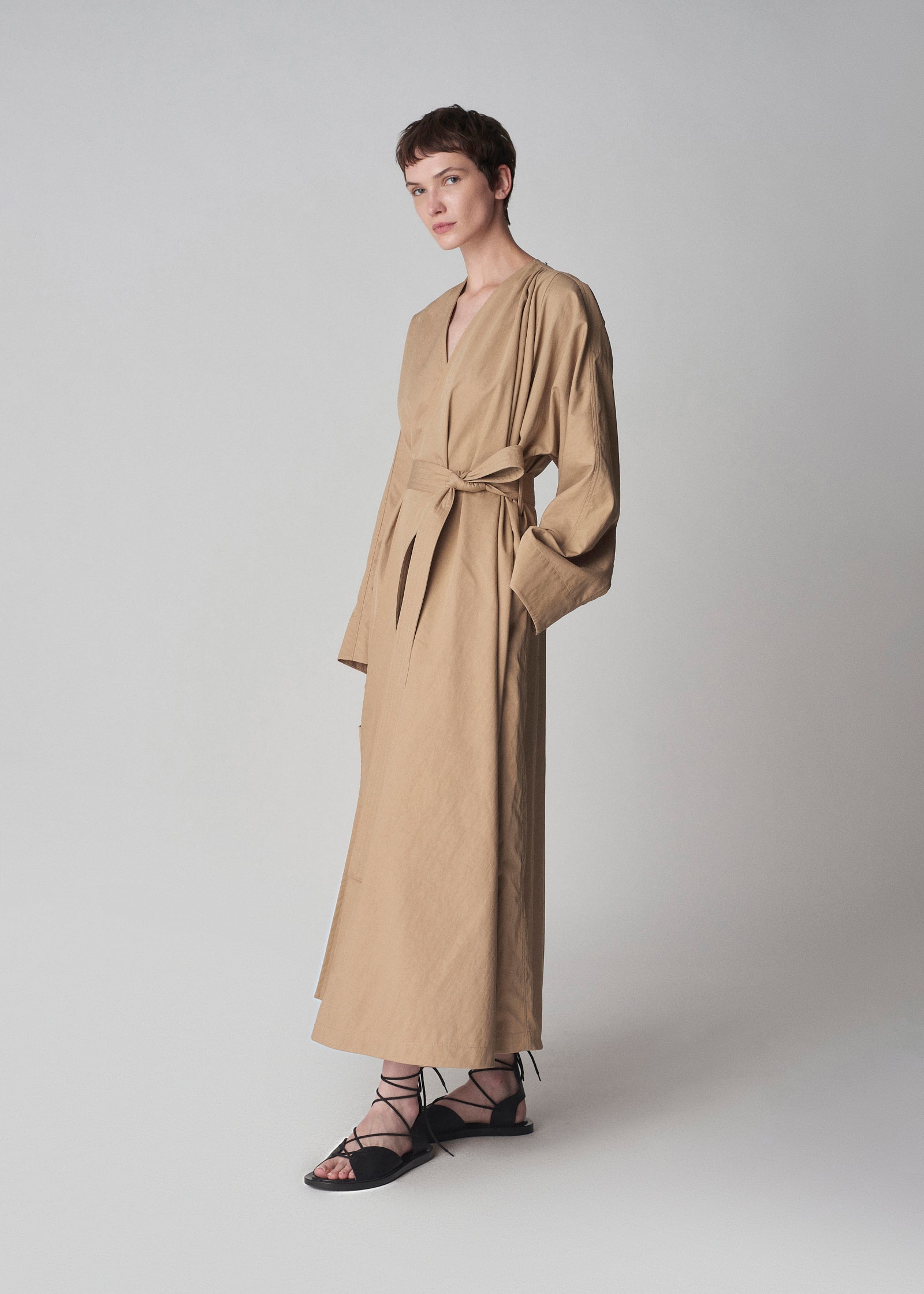 Wrapped Trench in Cotton Twill - Camel - CO Collections