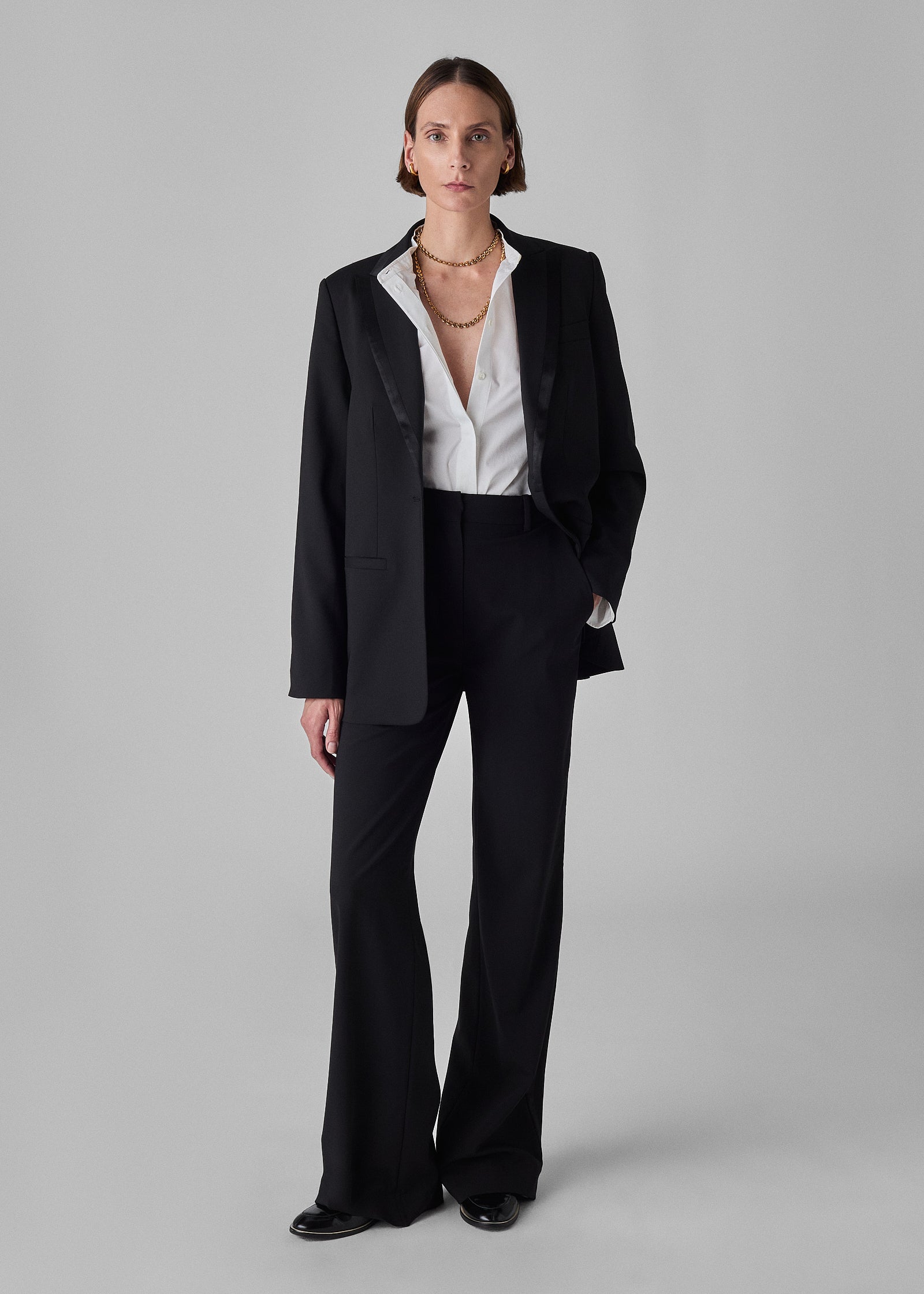 Tuxedo Jacket in Wool and Silk - Black - CO