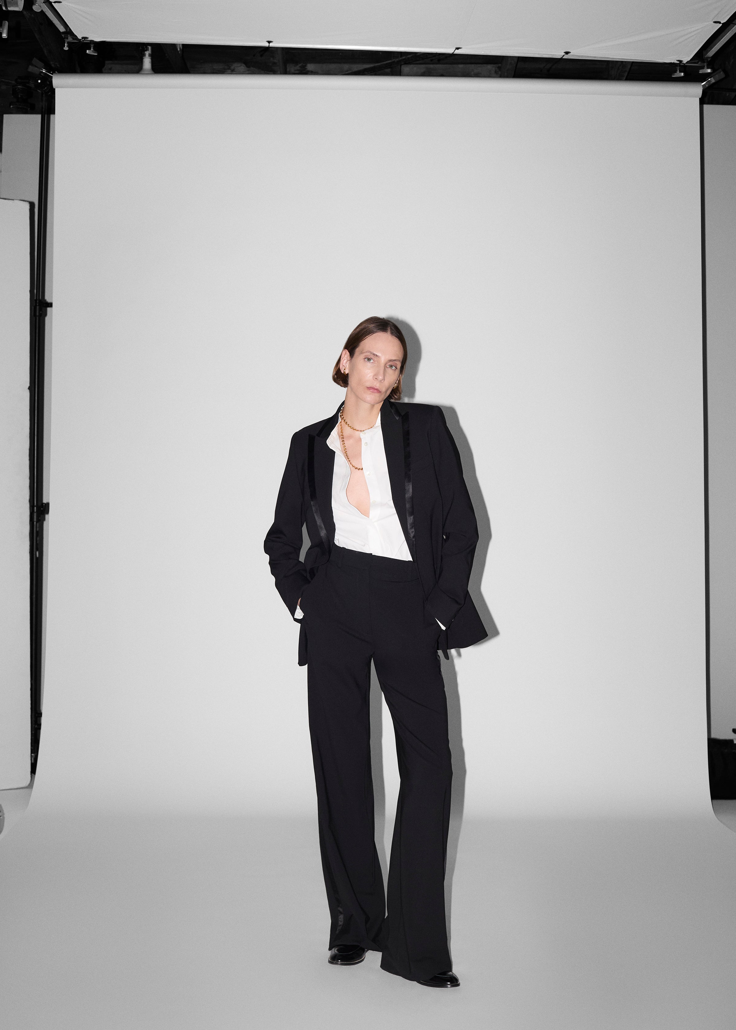 Tuxedo Pant in Wool and SIlk - Black