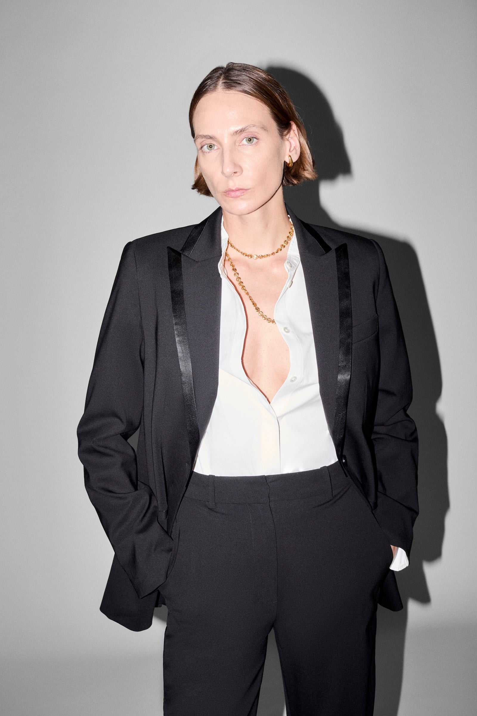 Tuxedo Jacket in Wool and Silk - Black