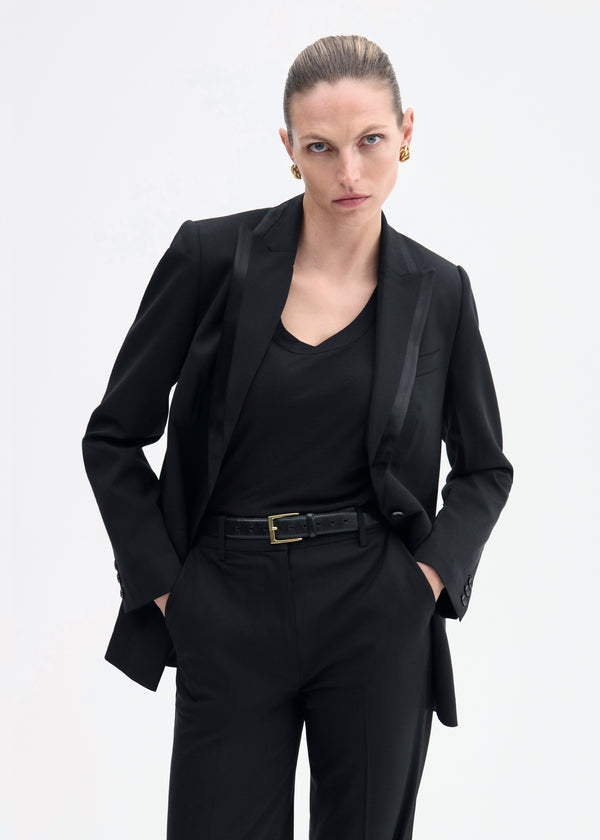 Tuxedo Jacket in Wool and Silk - Black - CO