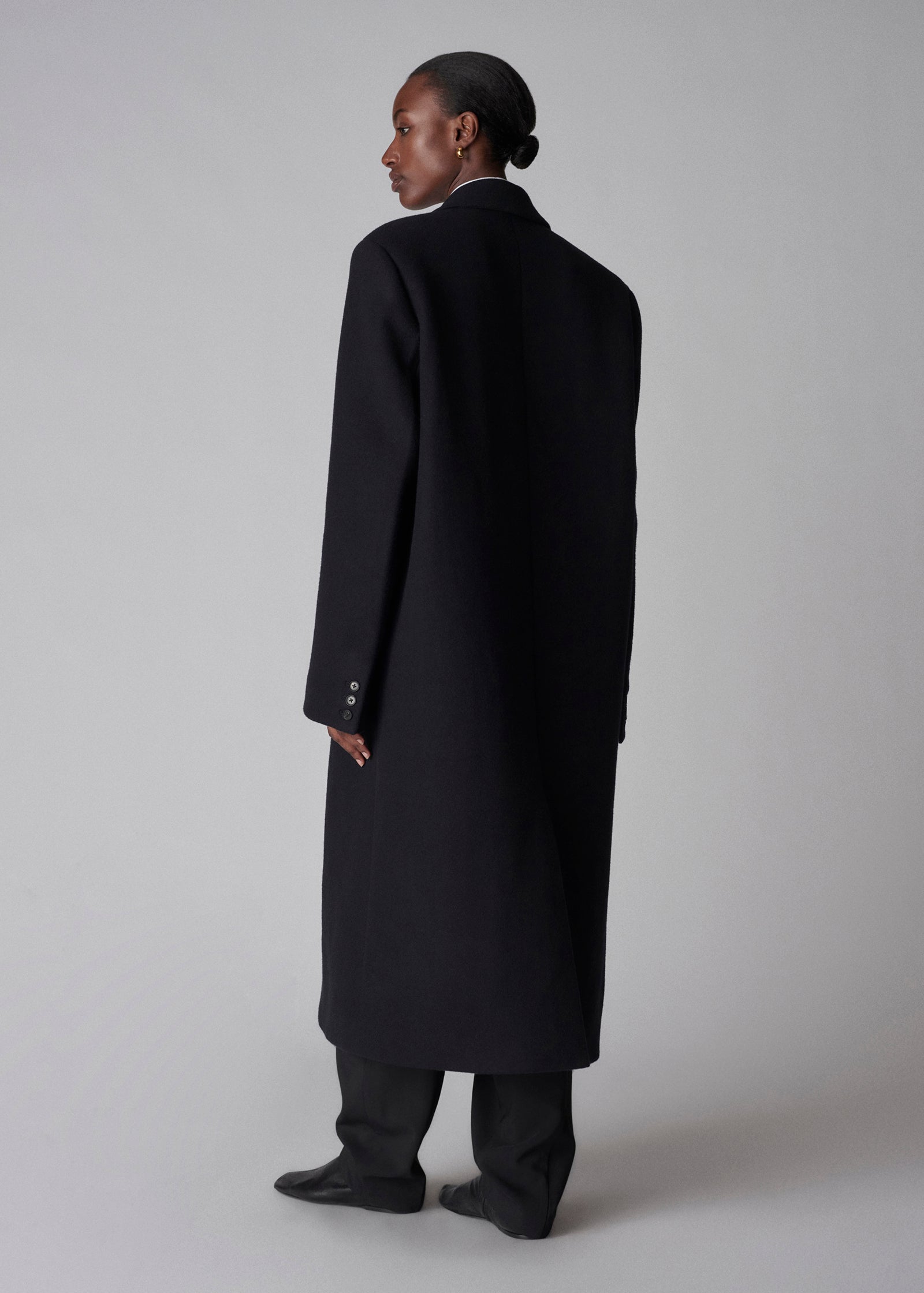 Single Button Coat in Melton Wool - Black