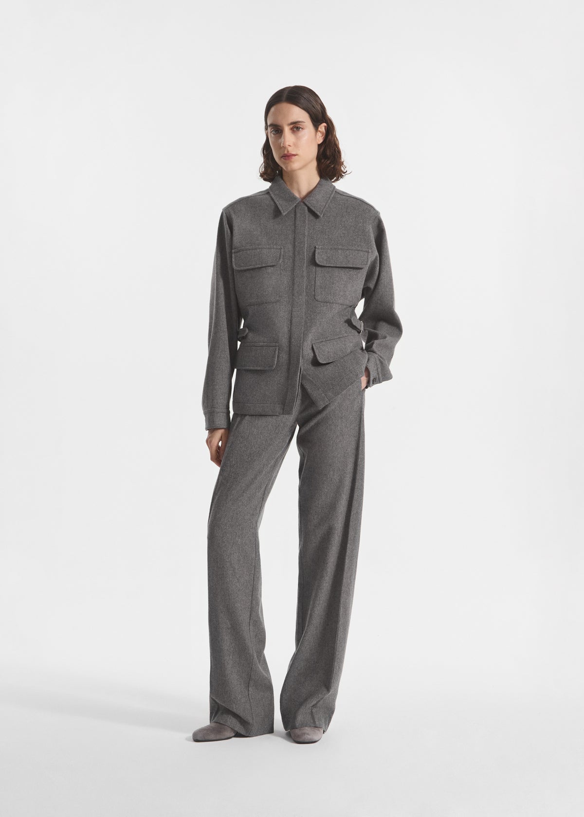 Workwear Shirt Jacket in Wool Cashmere - Grey Melange, image 1 of 4