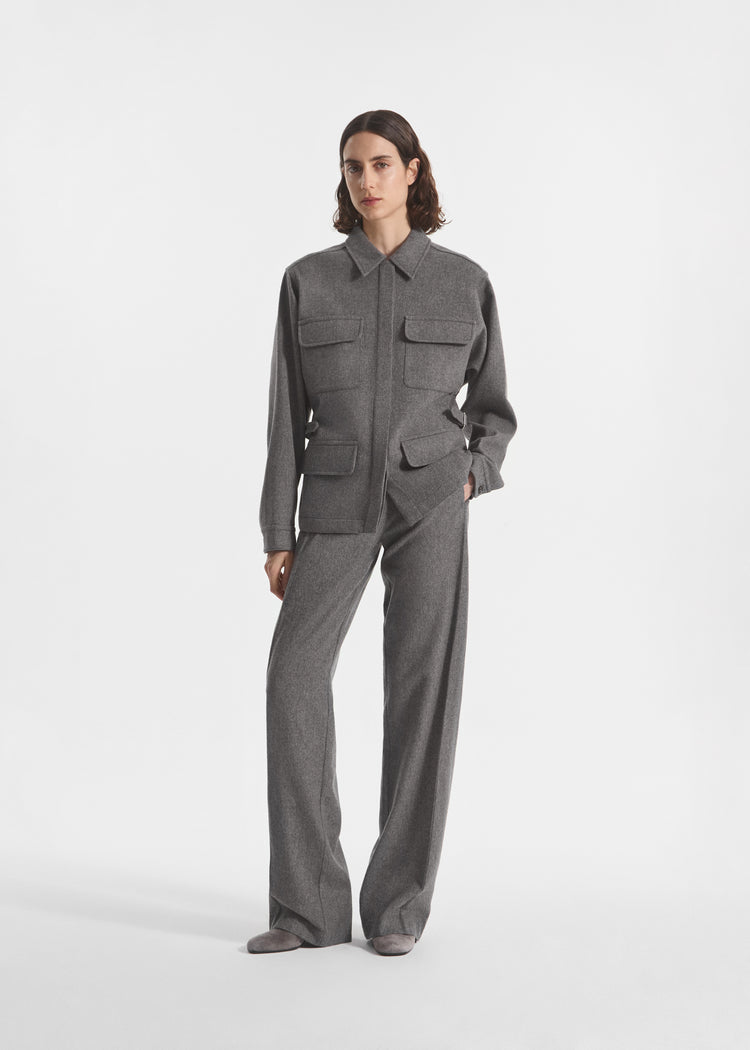 Workwear Shirt Jacket in Wool Cashmere - Grey Melange, image 1 of 4