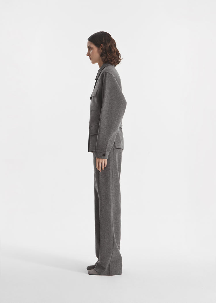 Workwear Shirt Jacket in Wool Cashmere - Grey Melange, image 2 of 4